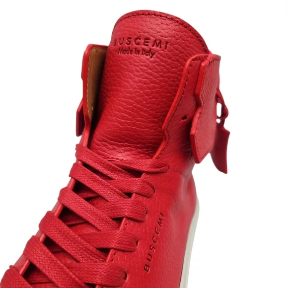 BUSCEMI |125mm Red Leather High-Top Sneakers Gold Lock EU 38 / US 8 NWT - Picture 5 of 11